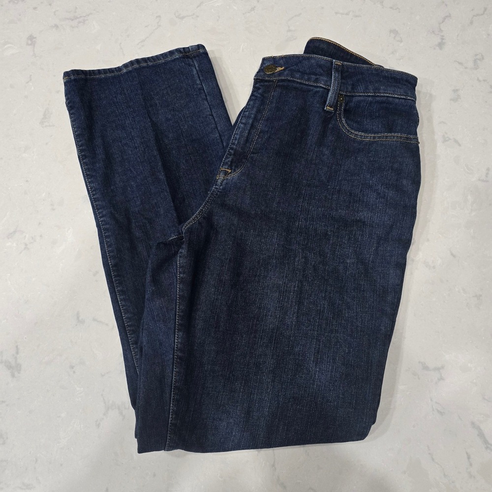 LL Bean Favorite Fit Straight Leg Jeans Dark Wash Blue Denim Womens 14 Reg